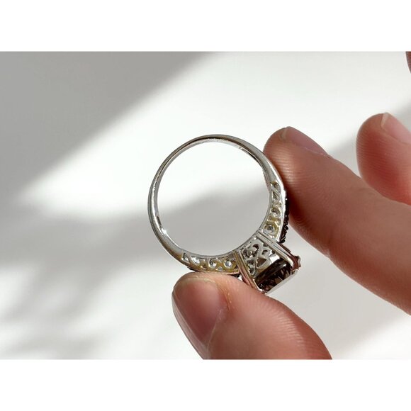 Modernist Smokey Quartz Semi-Precious 925 Sterling SilverVintage Ring - sz 9 - Picture 8 of 14